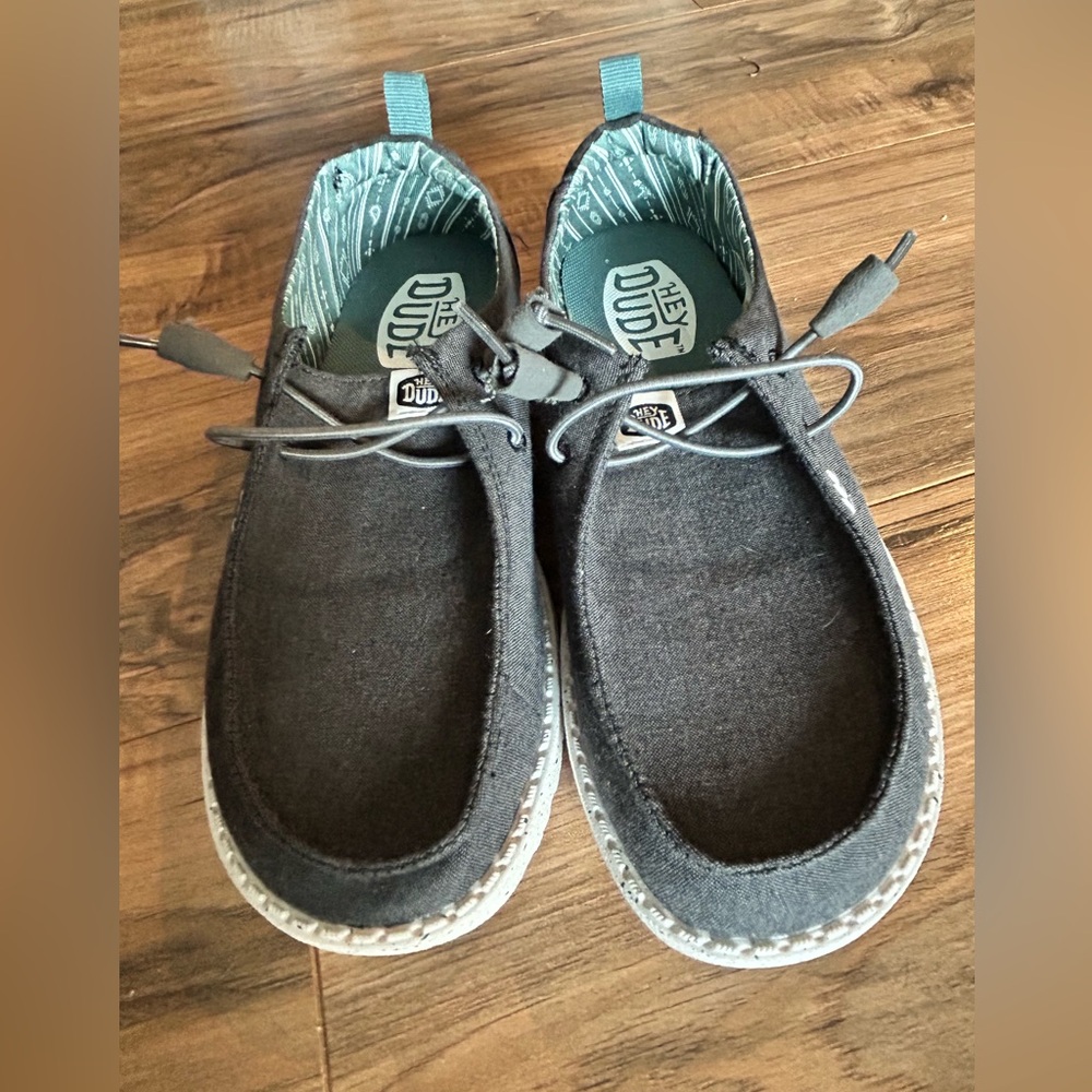 Hey Dude Black Flats with White Stitching